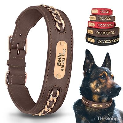 【hot】۞⊙◈  Custom Leather Dog Collar Accessories Personalized ID Tag Nameplate Collars Small Medium Large Dogs French Bulldog