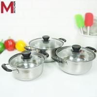 M KITCHEN 1620 ชุดหม้อ 2 หู 3 ใบ ขนาด 16 - 18 - 20 ซม. พร้อม ฝาแก้ว ( หม้อ หม้อสองหู หม้อด้าม เครื่องครัว ) บริการเก็บเงินปลายทาง