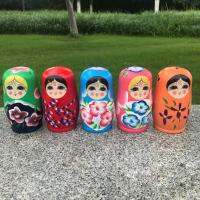 Matryoshka Wooden Doll 5 Layer Lovely Russian Hand Paint Color Nesting Doll Gift Screw Nut Drivers