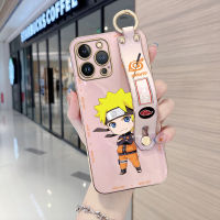 เคสสำหรับ Apple โทรศัพท์ iPhone 15 Plus 15 Pro 15 Pro Max พร้อมสายรัดข้อมือเคสขอบสี่เหลี่ยมอนิเมะและลวดลายชุบเคสโทรศัพท์หรูหราชุบเคสโทรศัพท์นิ่ม