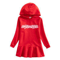 UNSPEAKABLE Hooded Dress น่ารักแขนยาวฤดูใบไม้ผลิฤดูใบไม้ร่วงเสื้อผ้าเด็กสาวพิมพ์ผ้าฝ้าย2-8ปีแขนยาวเด็กเสื้อกันหนาว Dress