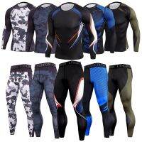 HOT2021 Men S Long Johns ชุด MMA Rashguard ชุดกีฬาฟิตเนสชุด Leggings ชุดสูทสีทึบผู้ชาย Comression เสื้อผ้าชาย