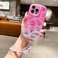 [พร้อมสายรัดข้อมือ] เคสโทรศัพท์แบบไล่ระดับสีแสงเลเซอร์สีฟ้าสำหรับ Iphone 14 Pro Max 11 12 13 Pro Max 12Pro ฝาครอบเนื้อนิ่ม TPU กันกระแทกสุดหรูพร้อมสร้อยข้อมือไข่มุก