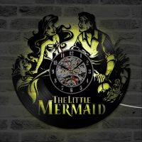 Hot sell The Little Mermaid Vinyl Record Wall Clock Creative Unique Hanging Clock Gift for Kids Wall Record Clock LED Lighting