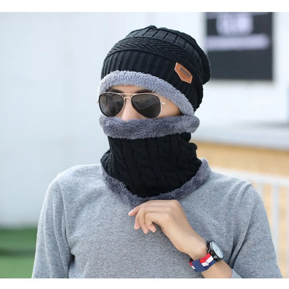 mens black hat and scarf set