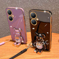 เคสโทรศัพท์ชุบโลหะด้วยไฟฟ้าสำหรับ VIVO Y27 Y36 V27 V27e V25 V25e Y02T Y35 Y77 Y16 Y78 Pro 5G 4G 2023ใหม่เคสโทรศัพท์พร้อมที่ยึดที่ตั้งรูปหมีการ์ตูนสายคล้องมือเคสนิ่มป้องกันกล้อง VIVOY27ฝาครอบด้านหลัง