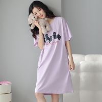 Summer thin section pull frame cool cotton mid-length womens nightdress pure comfortable and breathable can be worn outside home service pajamas women top