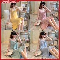 Weehoursxbaju Tidur Wanita Nightdress สายยืดรัดสำหรับผู้หญิงสไตล์น่ารักบางชุดนอนที่บ้านที่เรียบง่าย