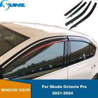 คิ้วกระจกรถบังแดดหน้าต่างสำหรับ Skoda Octavia Pro 2021 2022 2023 2024กันน้ำฝนแดดที่กันสภาพอากาศ SUNZ