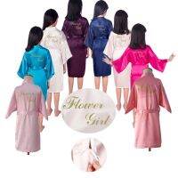 ขายส่ง8สีดอกไม้สาวทองจดหมายเสื้อคลุมแข็งซาตินเด็กกิโมโนเด็กเสื้อคลุมอาบน้ำงานแต่งงานสปา Nightgown L273