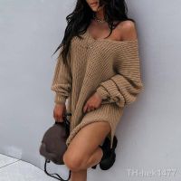 【hot】■✵  V Neck Shoulder Womens Sweaters Fashion Sleeve Pullover Loose Twist Knitted Sweater