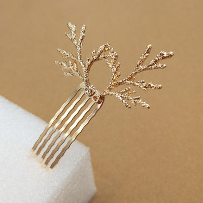 Pine tree Leaf Branch Hair Comb 10mm Round Bezel Cameo Base for Hair Ornaments Jewelry Wedding Hair Maker Women Bun Hair Combs