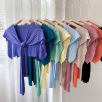 Hot sell Simple pure color knit shawls summer knot by shoulder joker fake collar small cloak scarf with a tank top fall