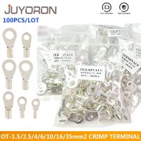 [HOT] 100pcs Non-Insulated Ring Fork OT-1.5 2.5 Terminals Tin-Plated Copper Terminals Assortment Kit Cable Wire Connector Crimp Spade