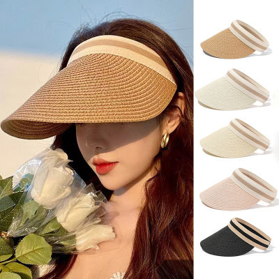 [hot]Summer Women Straw Hat Soft Folding Sun Hats Wide Brim Empty Top Ladies Outdoor Beach Panama Caps Ponytail Bucket Hat