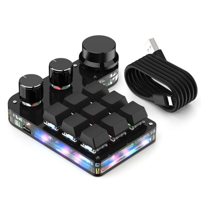 RGB Macro Keyboard 3 Knob USB Custom Keyboard Mini Mechanical Keyboard ...