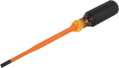 Klein Tools 6926INS Insulated Screwdriver, 1000V Slim Profile Tip, 1/4-Inch Cabinet Screwdriver with 6-Inch Shank, Cushion-Grip Handle