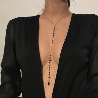 New Women Sexy Fashion Black Bead Chest Chain Body Jewelry Trend Punk Metal Tassel Waist Belly Chain Strap Decorate Street Style