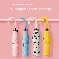 Japanese Small Hook Three-fold Umbrella Black Glue Sunscreen Anti-folding Umbrella Women Sun Umbrella