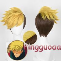 Manmei Anime Trigun Vash The Stampede Cosplay Wig 30cm Mixed Color Short Hair Heat Resistant Synthetic Wigs gjx