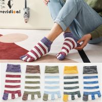 【YD】 5 Pairs Man Socks  Four Seasons Cotton Striped Colorful Soft Elastic Ankle Invisible Toe Happy