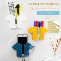 Multi-function wall-mounted remote control storage box, non-punching and sticking, bedside mobile phone charging stand, storage pylon holder