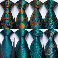 ของขวัญผู้ชาย Tie Teal สีเขียว Paisley การออกแบบแปลกใหม่ผ้าไหมแต่งงานสำหรับผู้ชาย Handky cufflink Tie ชุด DiBanGu Party Business Fashion-BIANO