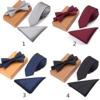 with box 1 set Tie Neckite Handkerchief Pocket Square Bow tie Set Skinny Silk