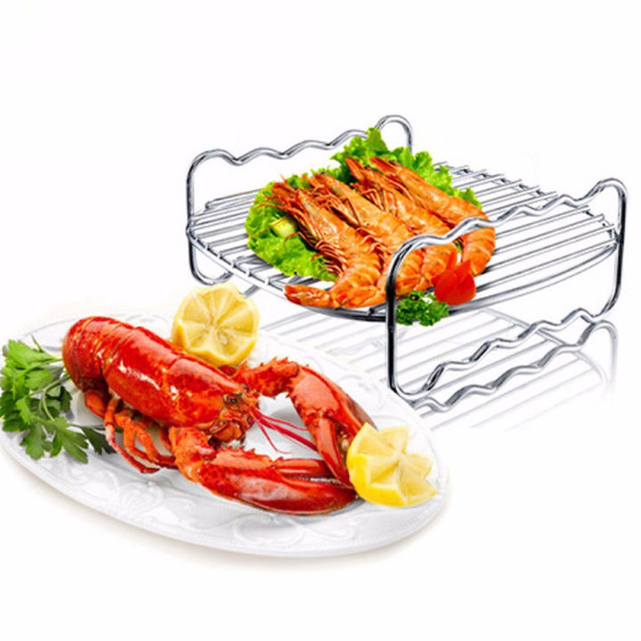 bbq-rack-baking-tray-double-deck-barbecue-home-holder-skewers-stainless-steel-replacement-air-fryer