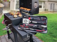 อุปกรณ์เตาปิ้งย่าง 10 PCS Set grilling Stainless Steel Soft Grip BBQ Grill Tool Set with case แสตนเลสเกรดอาหาร