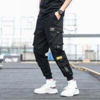 Mens Pants Ankle Style Pockets Cargo Harem Ribbons Black Hip Hop Casual Male Joggers Trousers Fashion Casual Streetwear Pants