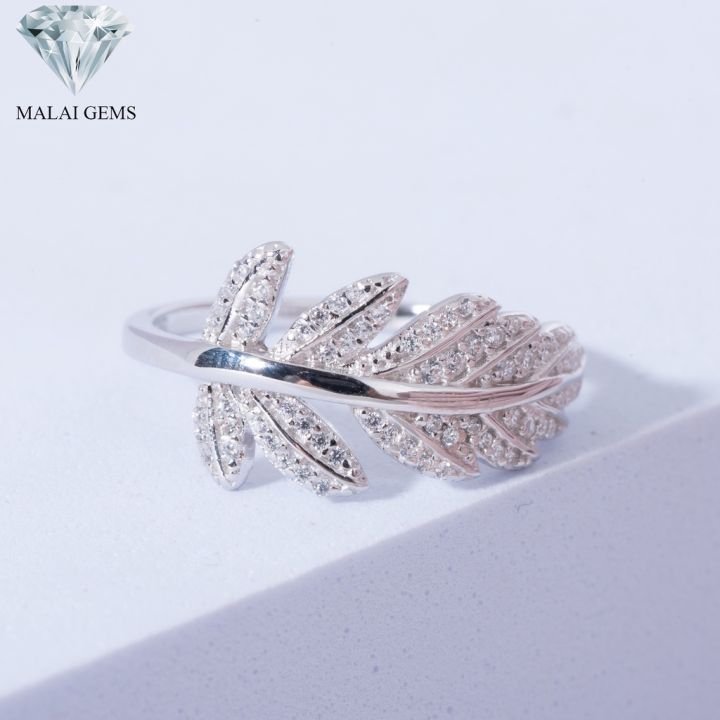malai-gems-แหวนเพชร-แหวนใบมะกอก-เงินแท้-925-เคลือบทองคำขาว-ประดับเพชรสวิส-cz-รุ่น-221-r18790-แถมกล่อง-แหวนเงินแท้-แหวนเงิน-แหวน