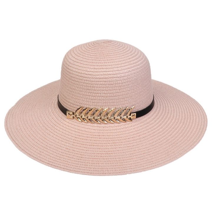 cod-sun-protection-hat-female-korean-version-fashion-all-match-straw-gold-leaf-high-end-atmospheric-seaside