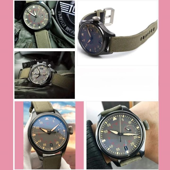 สำหรับ-iwc-โปรตุเกส-7-วัน-timing-pilot-original-portofino-prince-ของแท้หนังไนลอนผ้าใบสีดำพับหัวเข็มขัดนาฬิกาผู้ชาย