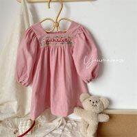 【Ladies shop】2022New สาวปัก PinkChildren 39; S สแควร์ CollarLong ชุดแขนยาว