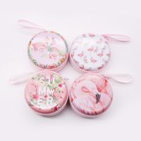 7.3x7.3cm New Cute Animal Flamingo Gift Box Round Shape Tinplate for Candy Womens jewelry storage box Wedding Party favor Storage Boxes