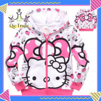 【จัดส่งที่รวดเร็ว✨】Girls Coat Cartoon Print Hooded Zipper Coat for 2-8 Years Old Kids