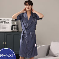 Men Silk Satin Short Night Robe Oversized Summer Kimono Home Gown Robe Fashion Bath Robe y Bathrobe Sleepwear Pajamas 5XL