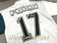 Retro : เสื้อบอลย้อนยุค Vintage ทีมลิเวอร์พูล เยือน ขาวเขียว  1995 Liverpool Away 1995 + 17 McMANAMAN ในตำนาน !!