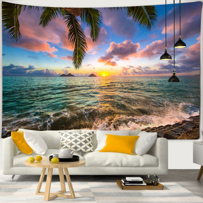 【cw】Beautiful Sunset Landscape Wall Tapestry Sea Great Wave Beach Village Tapestry Forest Castle Printed Cloth Home Decoration