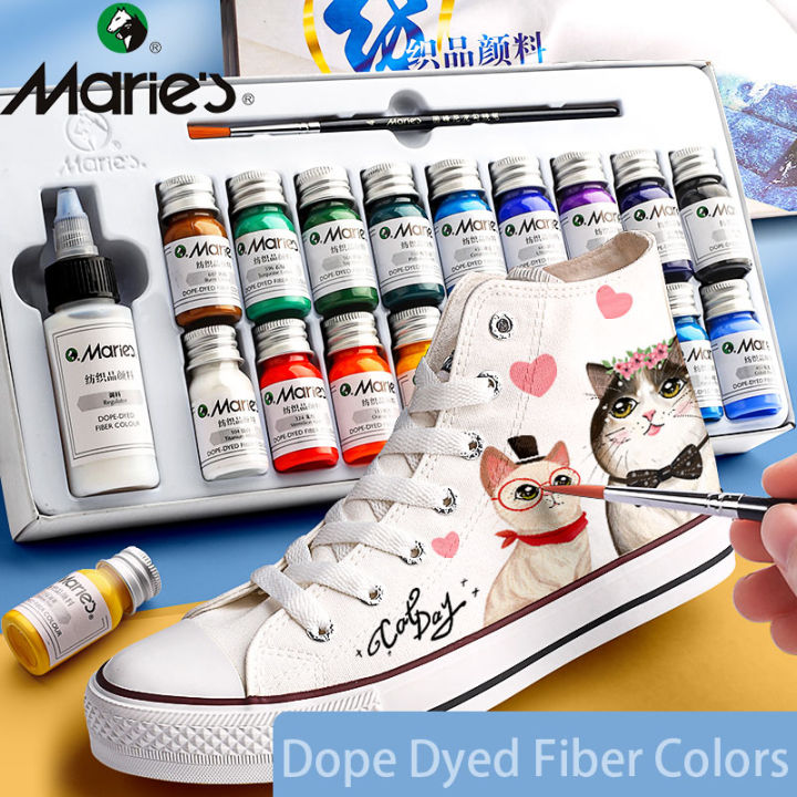 ชุดสีผ้าถาวรทำจากเส้นใย-dope-ย้อม10มล-หลอดสีอะคริลิคสำหรับเสื้อผ้าผ้าใบเม็ดสีกันน้ำสำหรับอุปกรณ์ศิลปะการวาดภาพมารี12-18-24-36สี