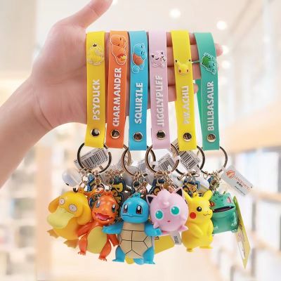 ZZOOI 6 Styles Genuine Pokemon Action Figures Pikachu Keychain Squirtle Psyduck Anime Figure Model Car Keychain Girl Kids Pendant Toys