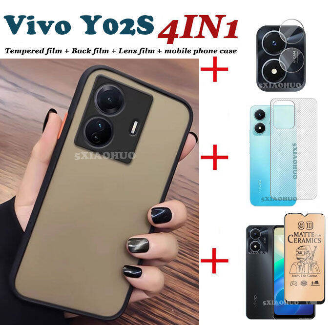 4in1-vivo-y02s-เคสโทรศัพท์-skin-sensation-scrub-เลนส์ป้องกันเคสโทรศัพท์กันกระแทก-ฟิล์มเซรามิคอ่อน-ฟิล์มเลนส์-ฟิล์มด้านหลัง