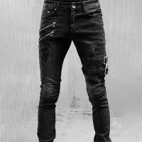 【YD】 2022 New Jeans Men Fashion Hole Streetwear Straight   Biker Denim Pants