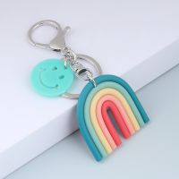 New Lovely Handmade Rainbow Keychain Smile Face Key Ring For Women Handbag Accessorie Car Hanging Summer Jewelry Gifts