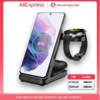 ZZOOI 3 in 1 Wireless Charger Stand For Samsung Galaxy Watch 4 Active 2/1 15W Fast Charging Dock Station For Samsung S21/S20 Charger