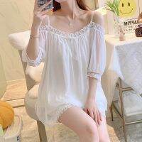 Pajamas For Women Set 2 Pieces Summer Short-Sleeved Sleepwear Suspenders Nightdress Korean Kawaii Lace Mesh Thin Sexy Home Wear