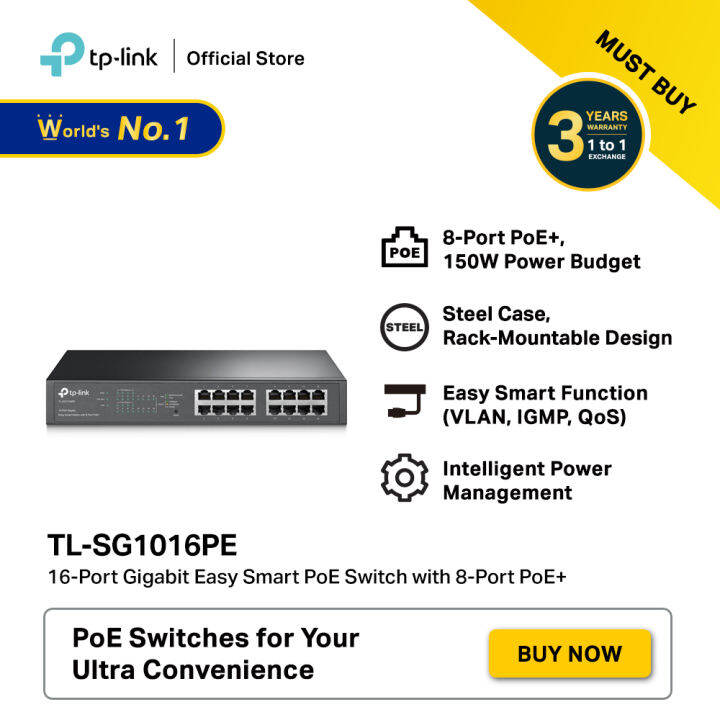 TP-Link TL-SG1016PE - 16-Port Gigabit Easy Smart Switch With 8-Port ...