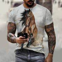 Summer Animal Horse Graphic Printed T-shirt Casual Fashion Round Neck Short-Sleeved Streetwear Men T-shirt