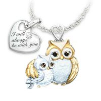 【cw】 Brocade Owl Necklace wish New Cute Animal Pendant for Women European and American Two-Color Lettering Love Tag ！